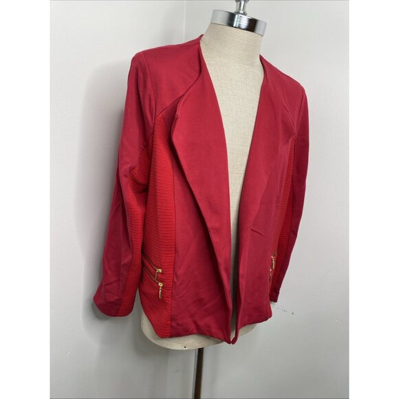 NEW Chico's Sz 3 L Red Jacket Open Front Gold Zippers Blazer Motto - Picture 5 of 9
